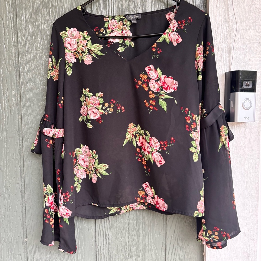Lily Rose Black Floral Blouse